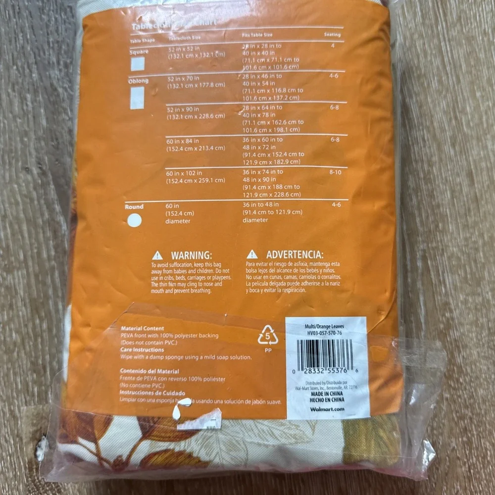 Fall Themed Autumn Leaves Vinyl Tablecloth No PVC 60x102 Thanksgiving Autumn